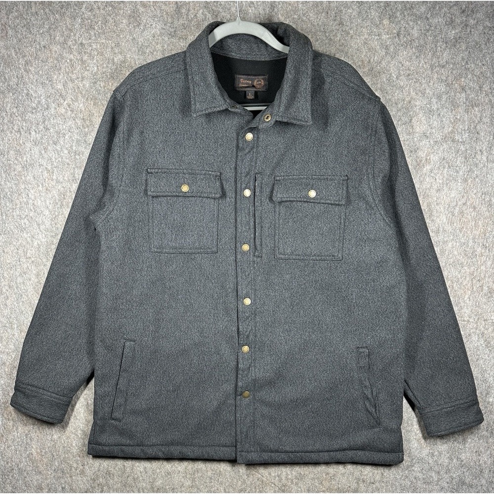 Victory Sportswear Mens Fleece Shacket Jacket‎ Gray Snap Front Size Large